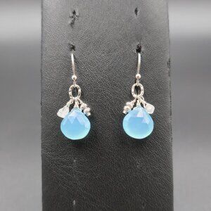Sterling Silver Aqua Blue Chalcedony Handmade Earrings A6704